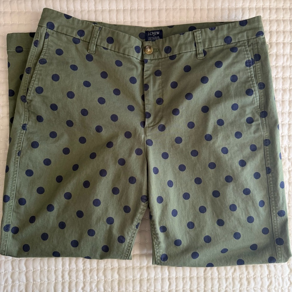 J.Crew High Rise Girlfriend Chino Pants Olive Green Polka Dot Relaxed Trouser 14 - Picture 6 of 8